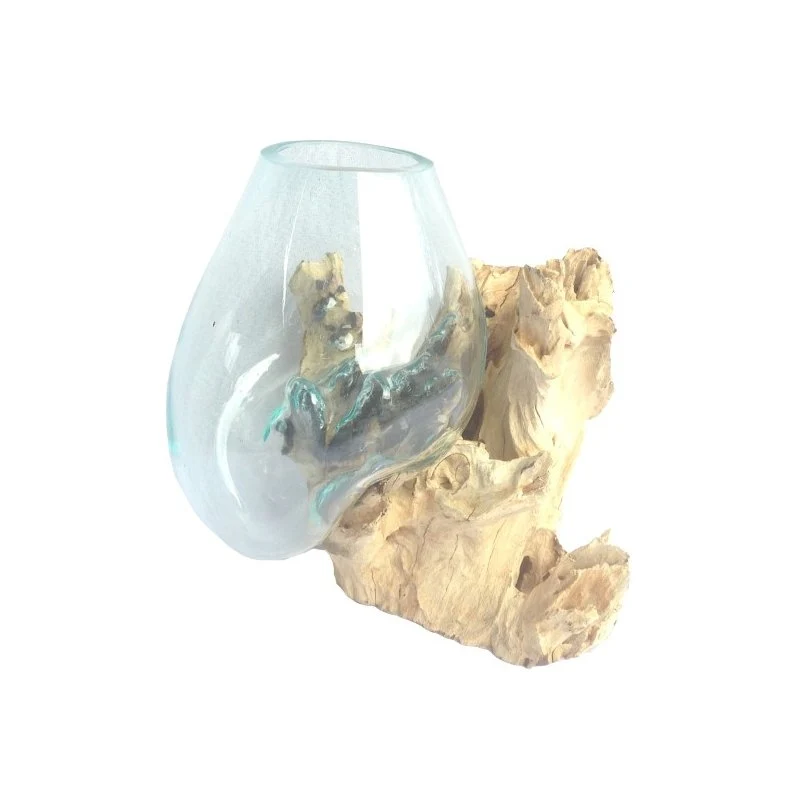 Glasvase Teakholz-Wurzel 35 cm Einrichtung Deko Glas Holz Unikat