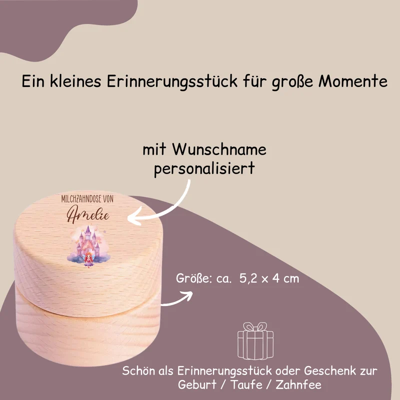 Milchzahndose personalisiert - mit Fee und Märchenschloss