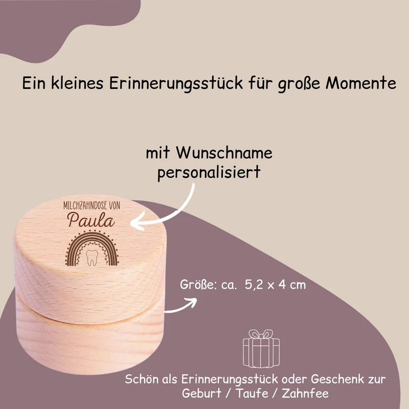 Milchzahndose personalisiert - Regenbogen Zahn