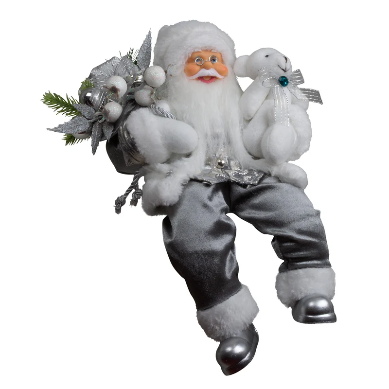 Weihnachtsmann 30 cm Santa mit Kurzem Mantel Teddybär & Geschenken Kantenhocker