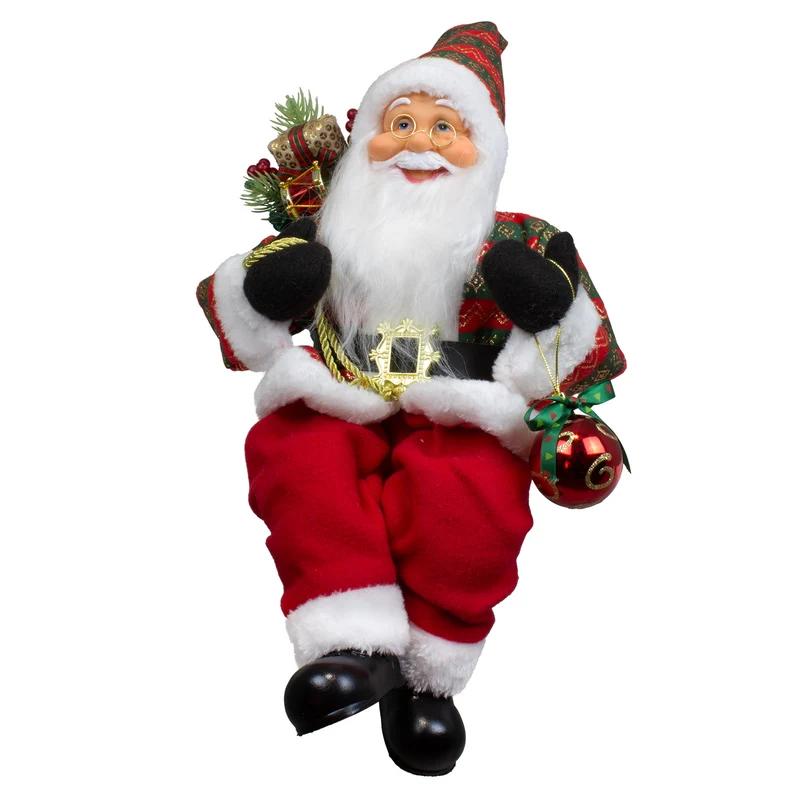 Weihnachtlicher Santa 45cm Kantenhocker mit Langem Mantel und Geschenken sitzend