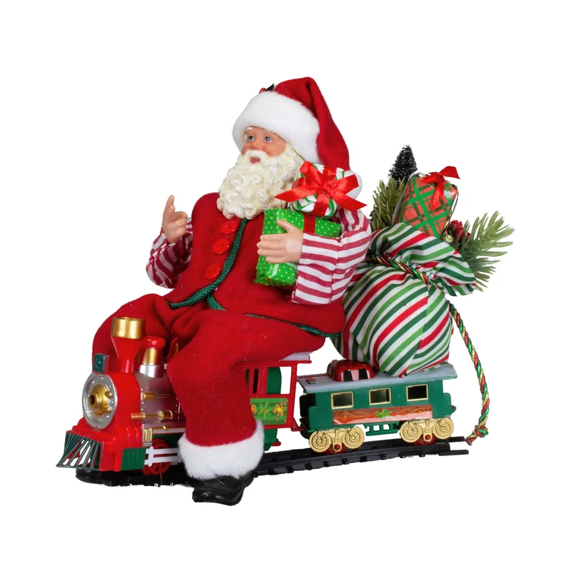 Weihnachtsmann Figur auf Lokomotive 28 cm Santa mit Geschenken & Zug
