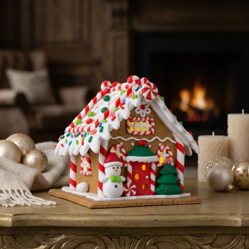 LED Lebkuchenhaus 13cm braun-weiß
