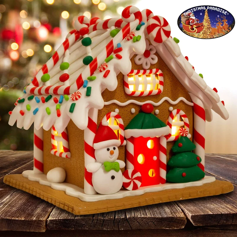 LED Lebkuchenhaus 13cm braun-weiß