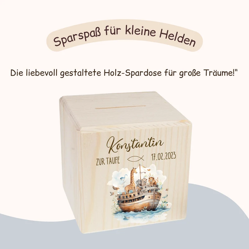 Spardose - Taufe mit Arche Noah Motiv