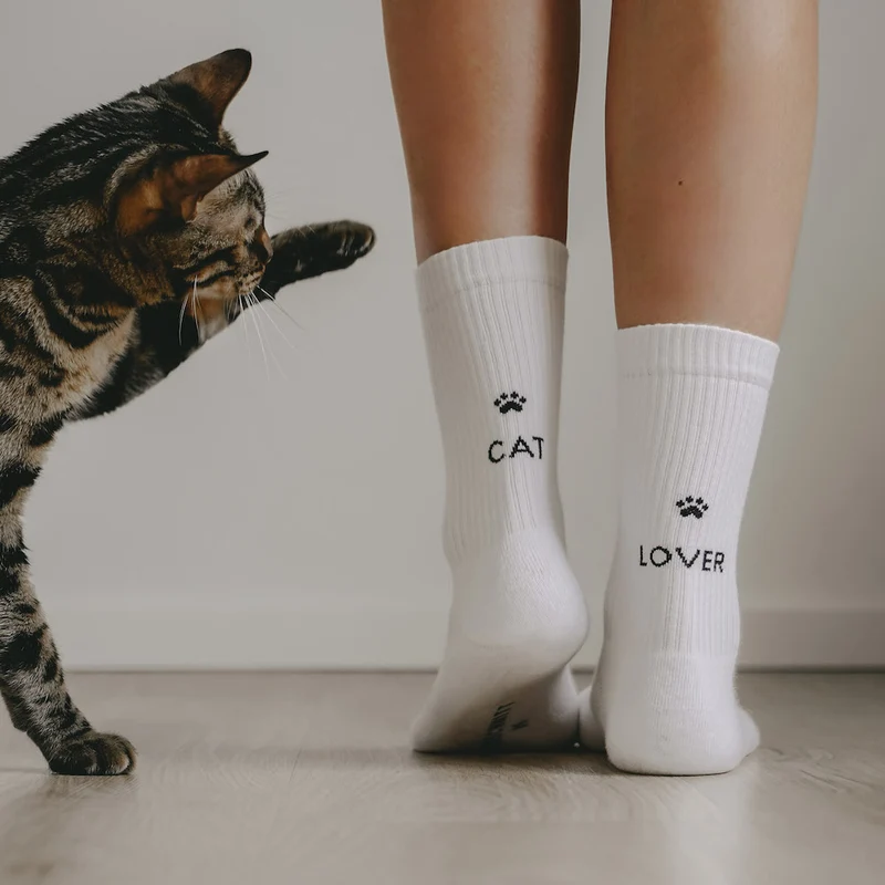 Eulenschnitt Socken Cat Lover weiß Größe 39-42