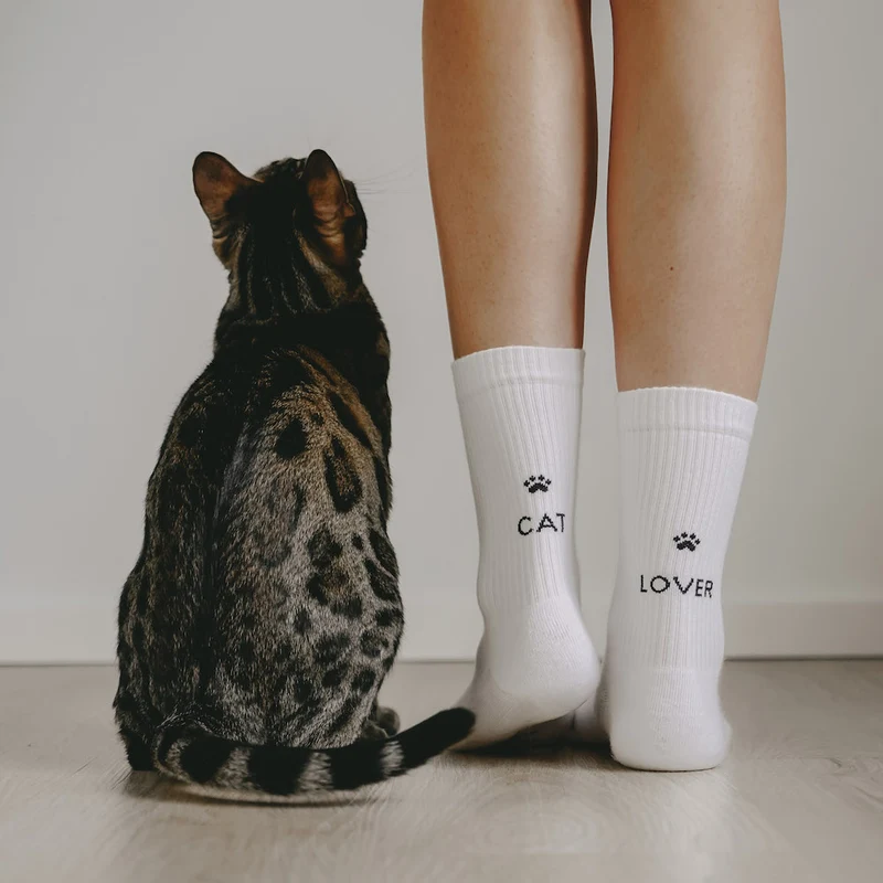 Eulenschnitt Socken Cat Lover weiß Größe 39-42