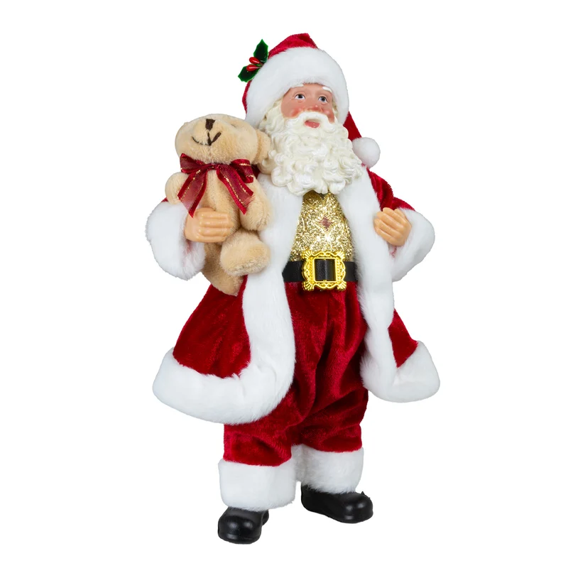 Weihnachtsmann Figur 23 cm Santa Claus stehend mit Teddybär
