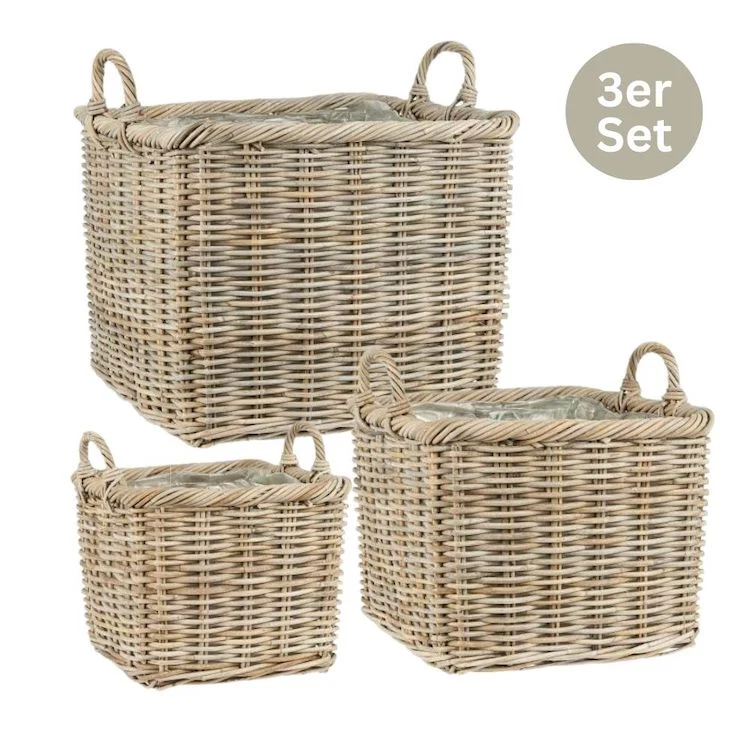 IB Laursen Rattan-Körbe 3er-Set eckig
