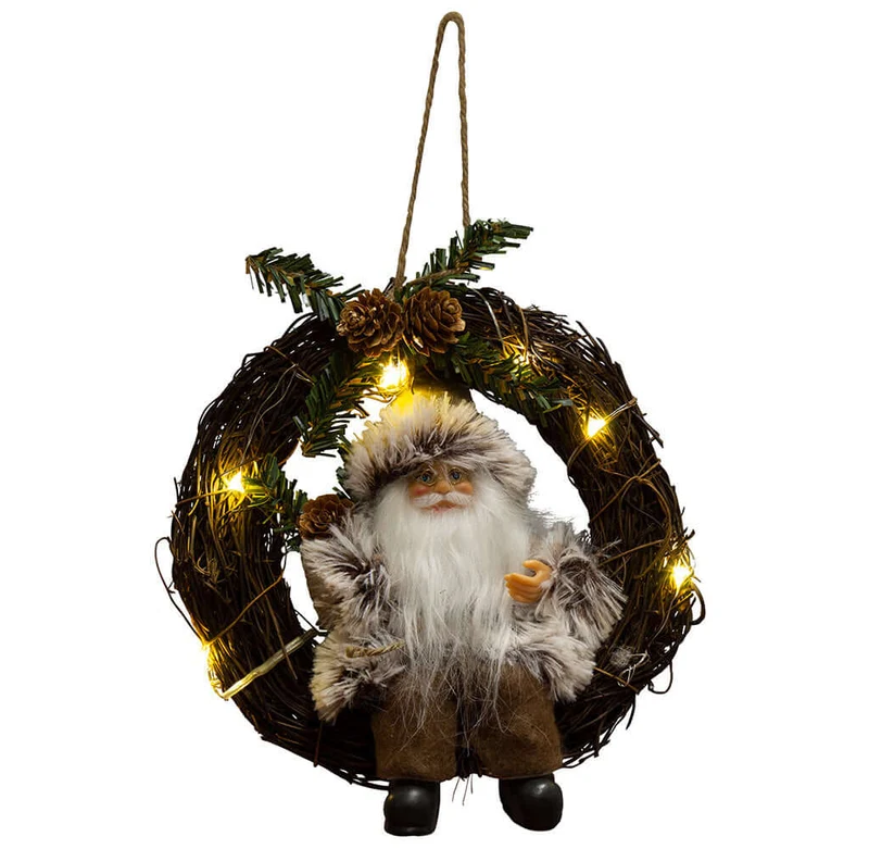 Santa im Kranz mit LED 30cm, 2 Stück