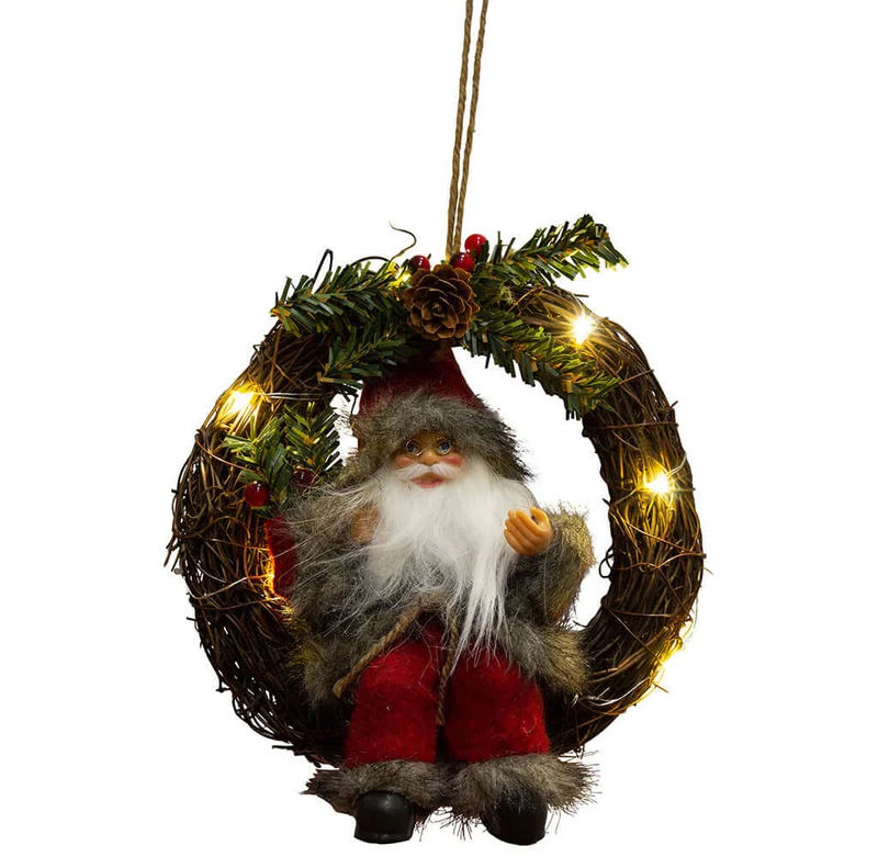 Santa im Kranz mit LED 30cm, 2 Stück