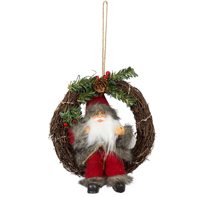 Santa im Kranz mit LED 30cm, 2 Stück