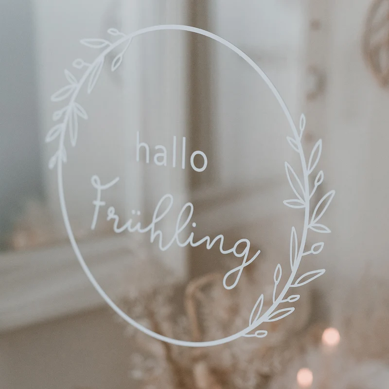 Eulenschnitt Wandsticker Hallo Frühling weiß