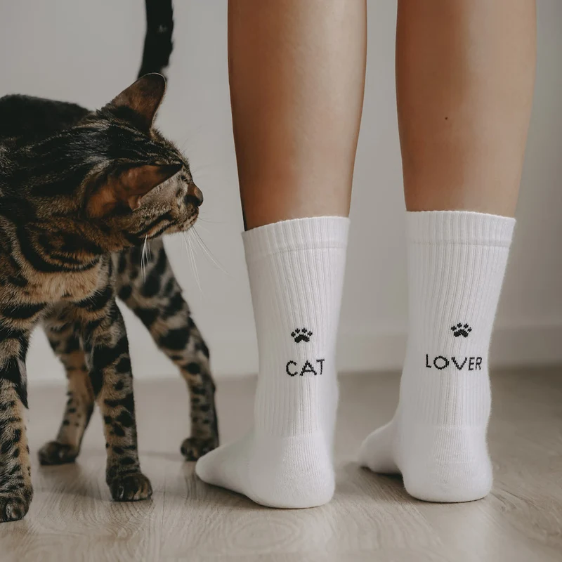 Eulenschnitt Socken Cat Lover weiß Größe 35-38