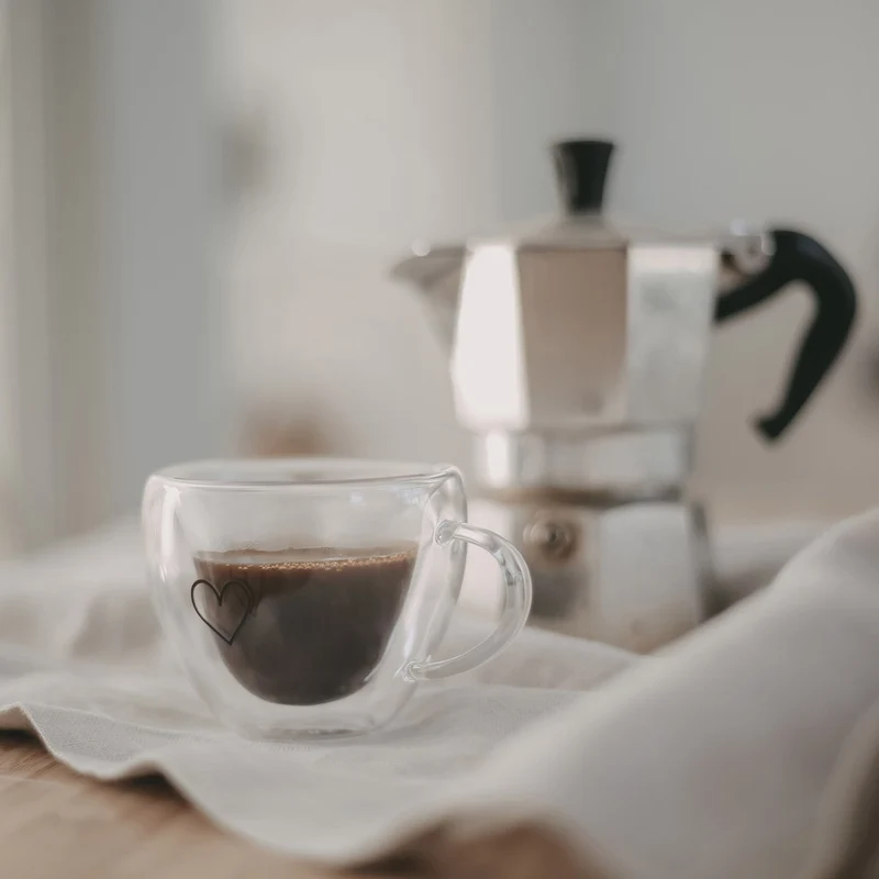 Eulenschnitt doppelwandiges Espressoglas mit Henkel