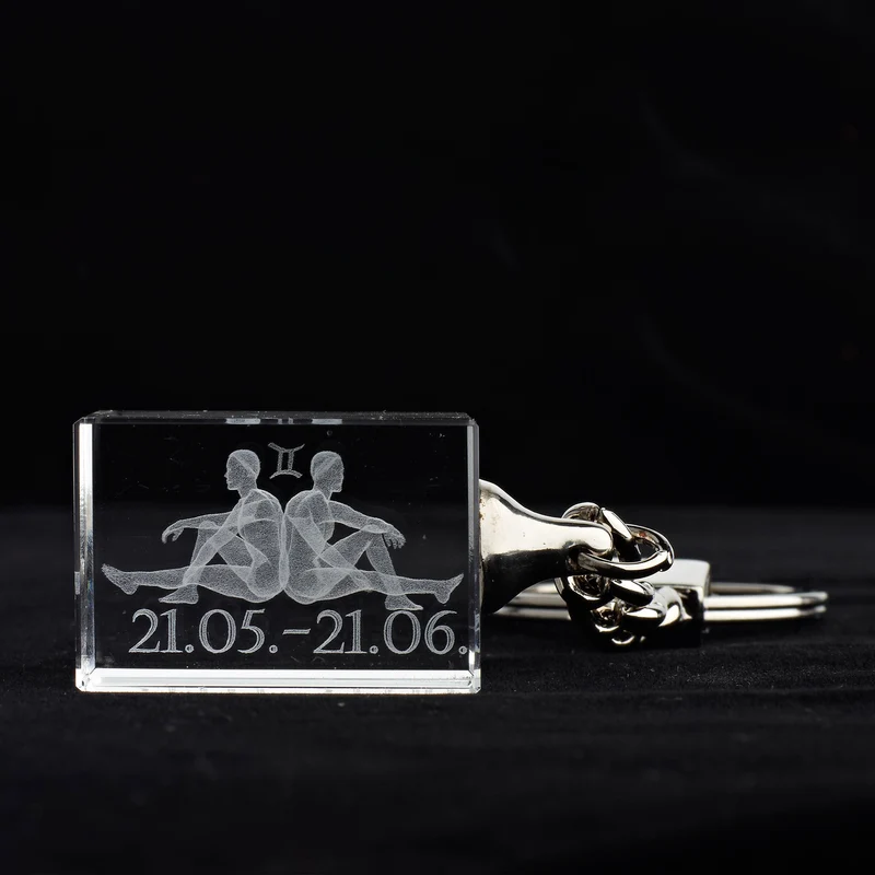 Glasschlüsselanhänger Sternzeichen Zwilling 3x2cm
