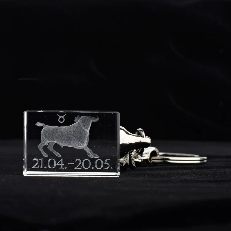 Glasschlüsselanhänger Sternzeichen Stier 3x2cm