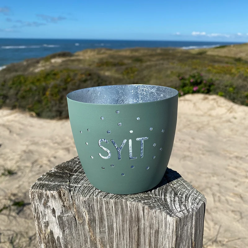 Windlicht im exklusiven Sylt Design Konfetti Grün Mittel