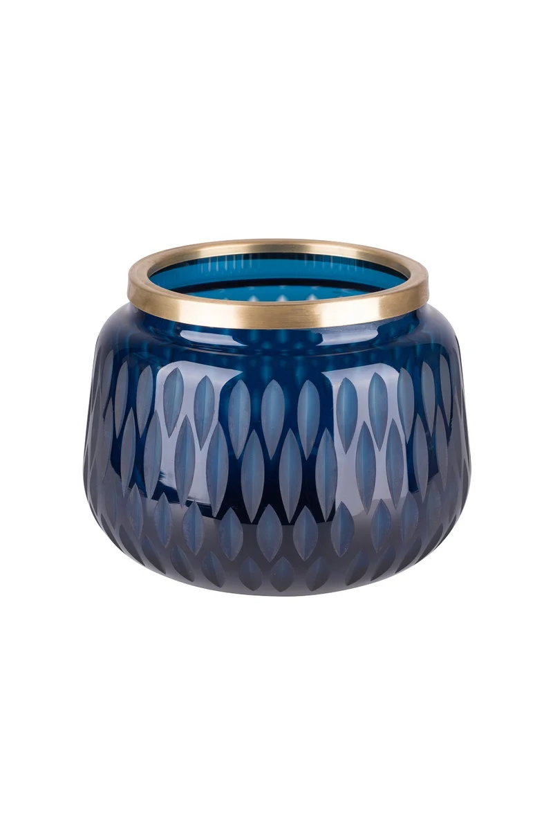 Windlicht Glastopf mit Schliff Goldrand Olive 13,5cm