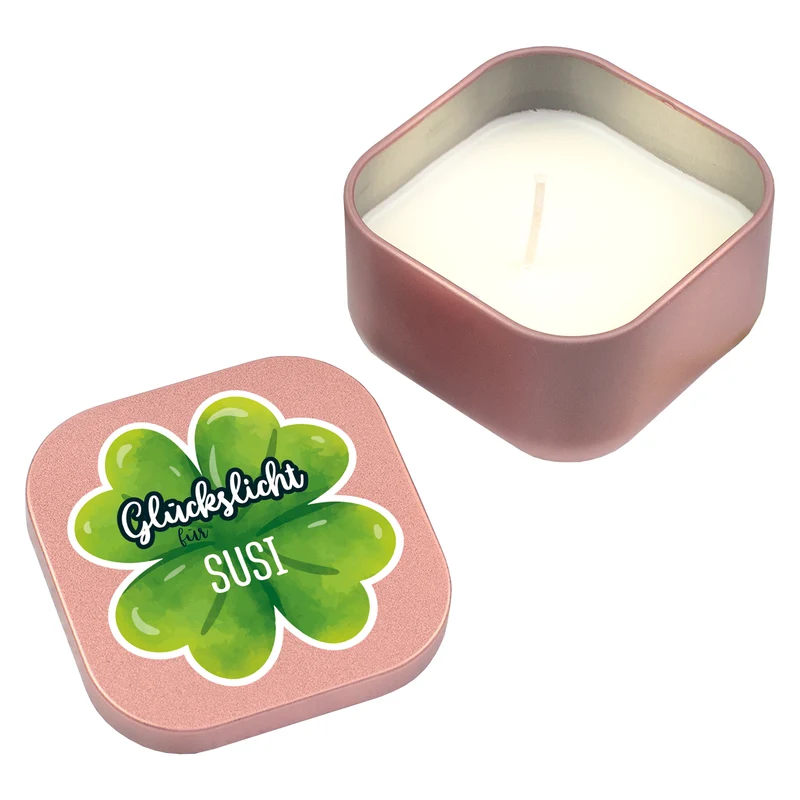 Glückslicht mit Name personalisiert | Mini Duftkerze mit Kleeblatt als Geschenk für Frauen & Männer