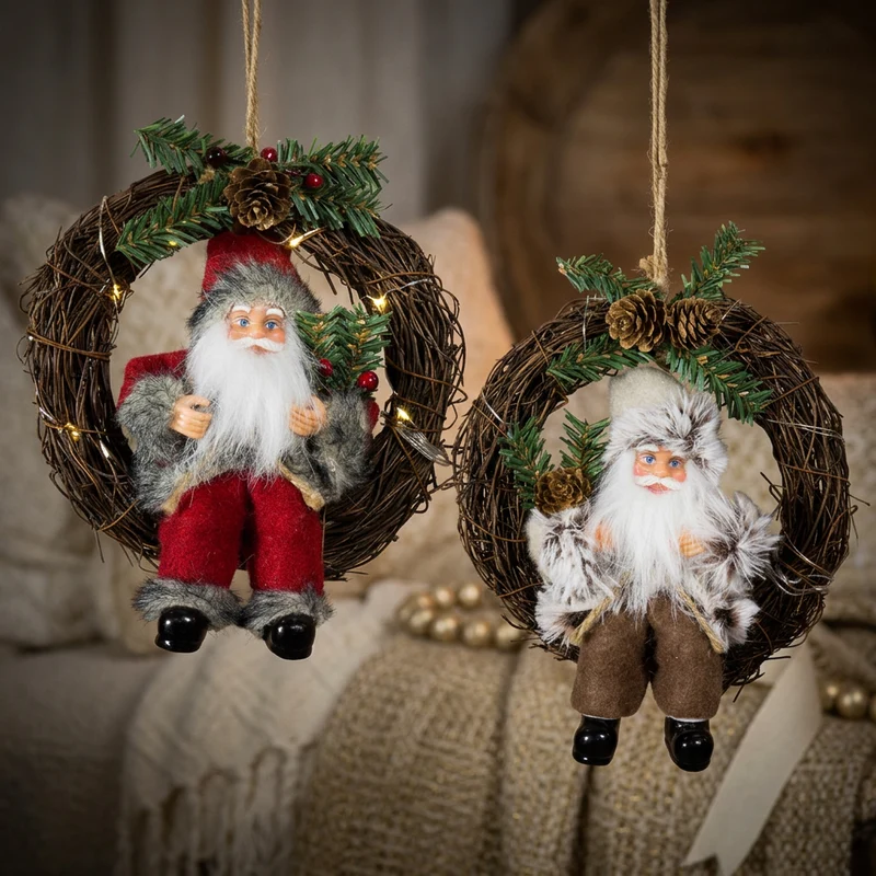 Weihnachtsmann im 2er Set, Türkranz 18cm LED