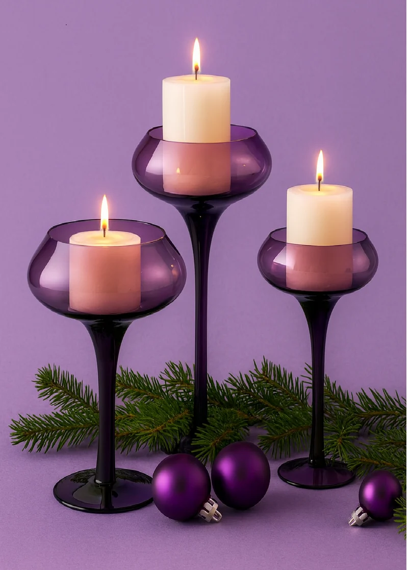 Kerzenhalter Kerzenständer Teelichthalter Sunstar Violett Glas 30cm