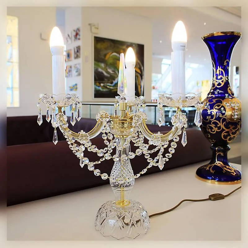 Tischleuchter Stephanie Erleuchtung, Gold/Transparent, aus Glas