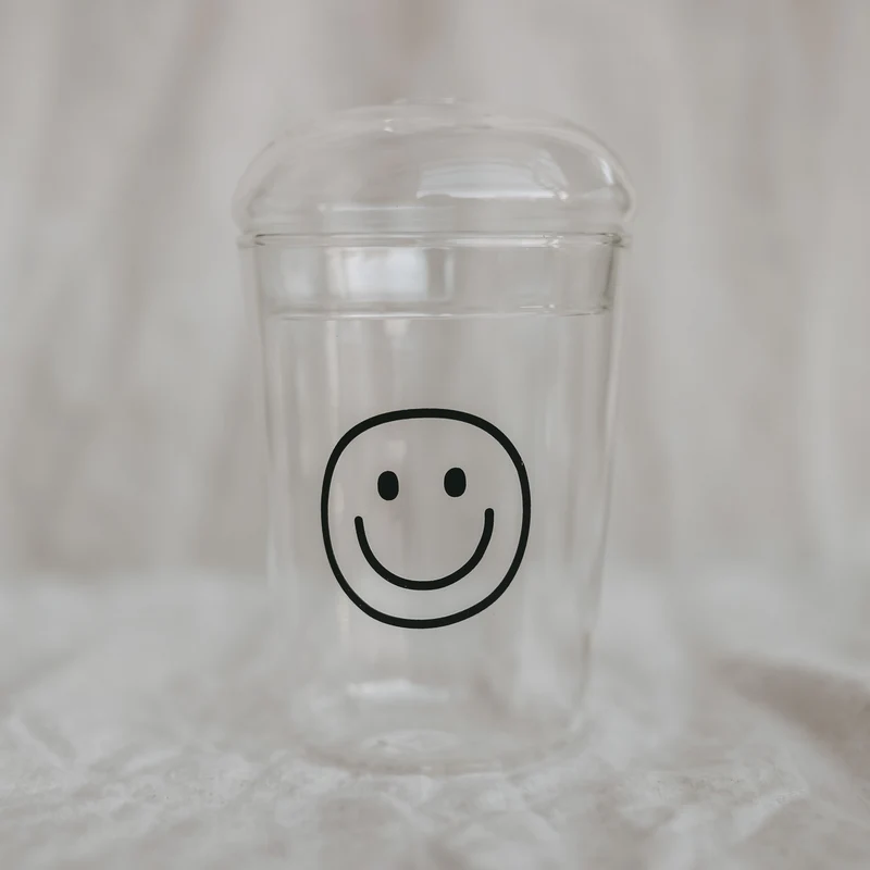 Eulenschnitt Trinkglas Smiley schwarz