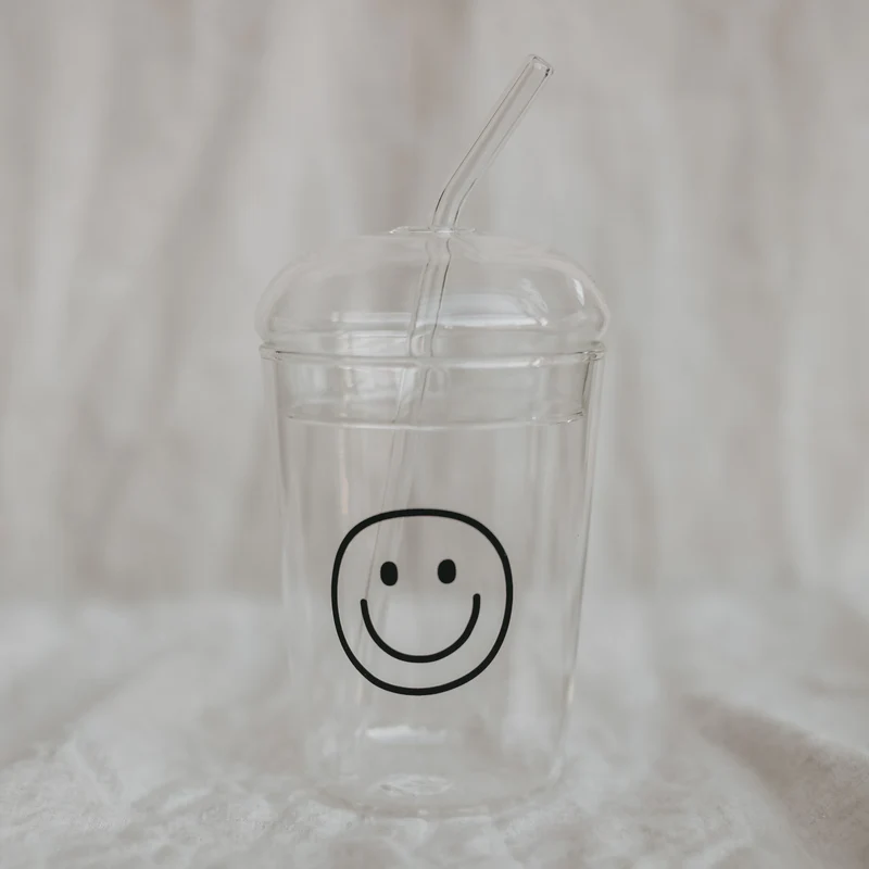 Eulenschnitt Trinkglas Smiley schwarz