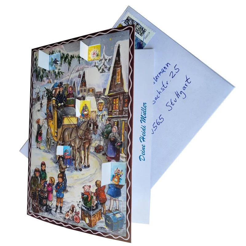 Postcard Advent calendar “Hurray, the Carriage Is Coming”