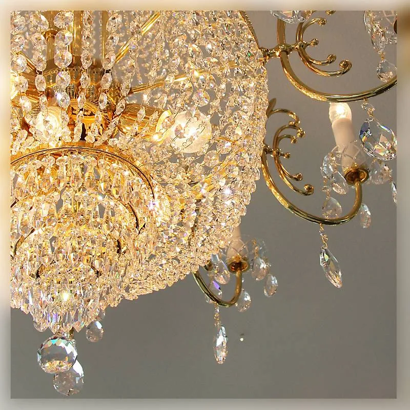 Kronleuchter Andrea Erleuchtung, Gold/Transparent, aus Glas