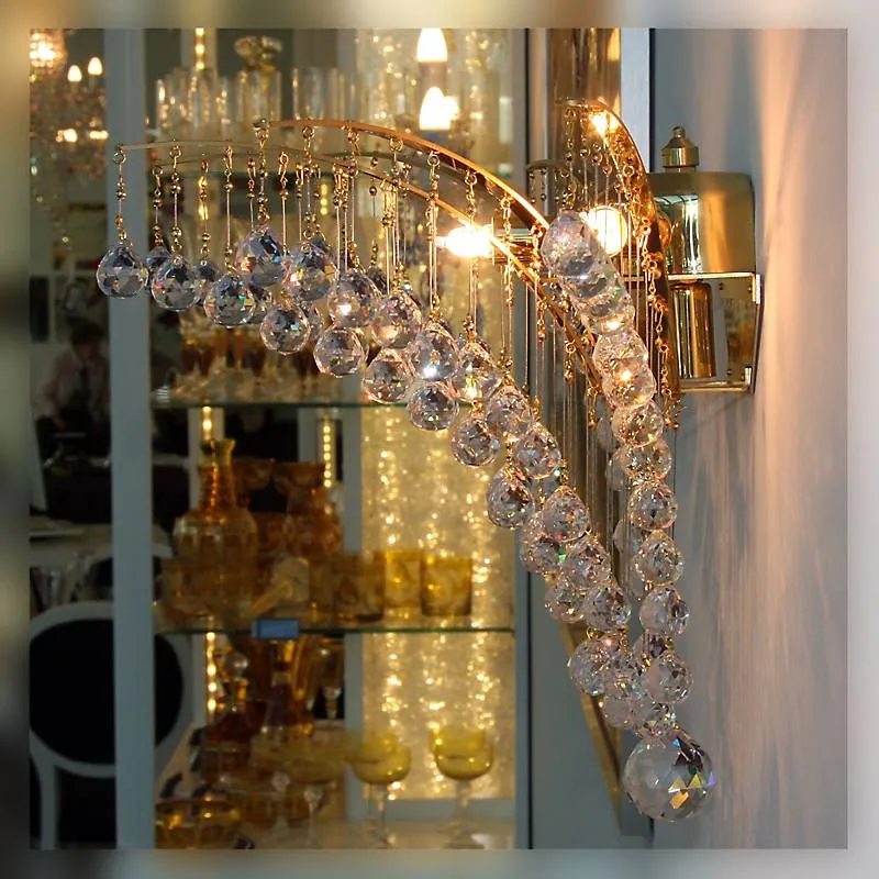 Wandleuchter Jacqueline Erleuchtung, Gold/Transparent, aus Glas