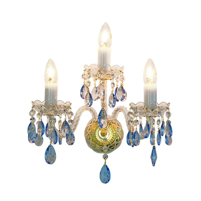 Wandleuchter Elisa blue Erleuchtung, Gold/Transparent/Blau, aus Glas