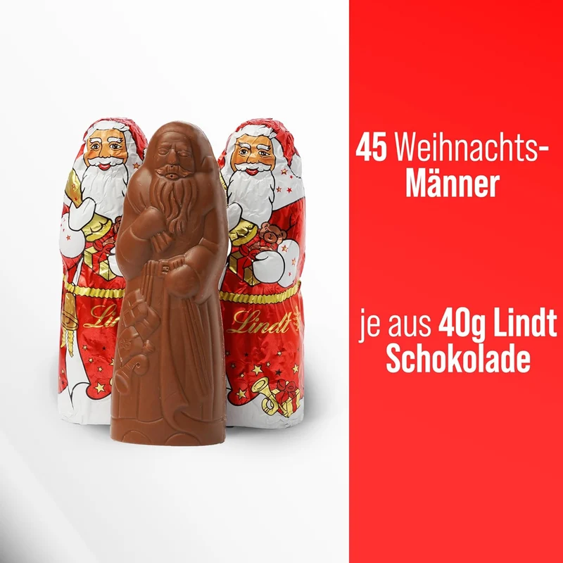 Lindt Weihnachtsmänner aus Alpenvollmilch – 45er Großpackung (45 × 40g)