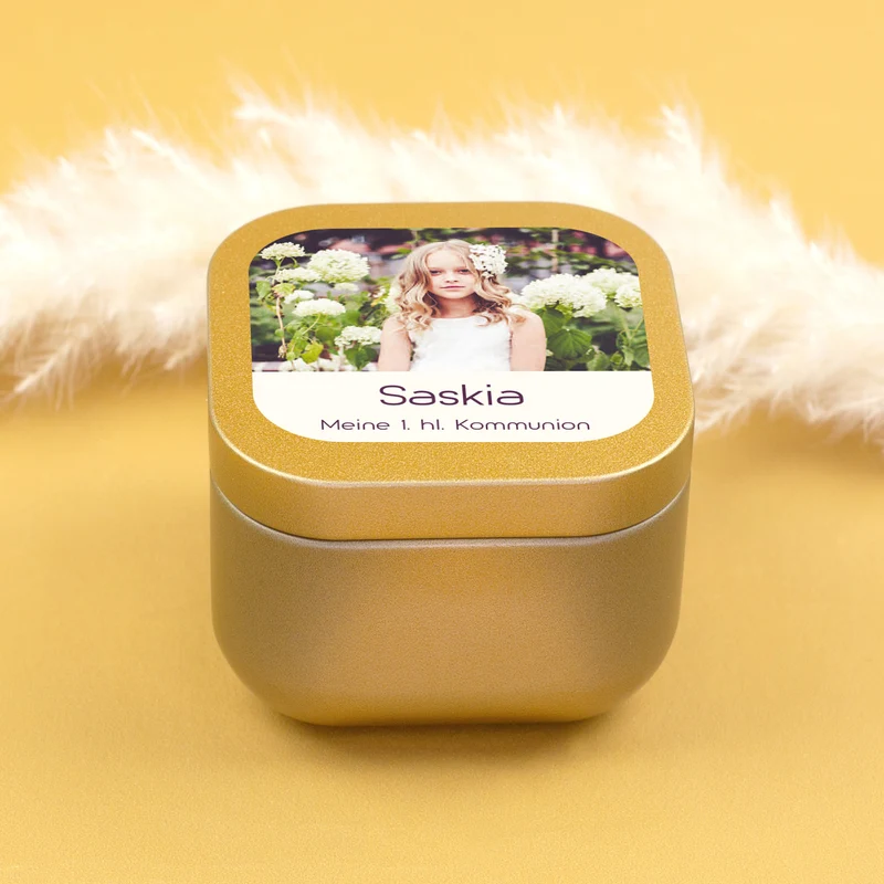 Mini Duftkerze mit Foto & Wunschtext | Kerze als Gastgeschenk & Deko für viele Anlässe mit Farbwahl