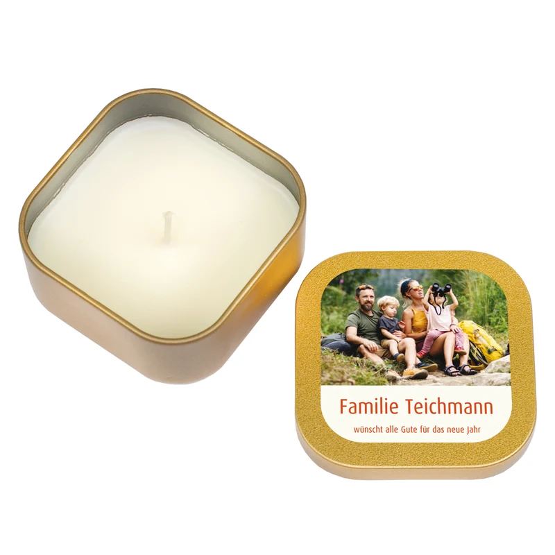 Mini Duftkerze mit Foto & Wunschtext | Kerze als Gastgeschenk & Deko für viele Anlässe mit Farbwahl