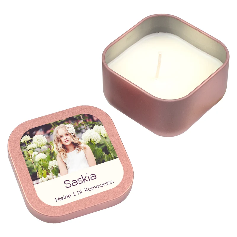 Mini Duftkerze mit Foto & Wunschtext | Kerze als Gastgeschenk & Deko für viele Anlässe mit Farbwahl