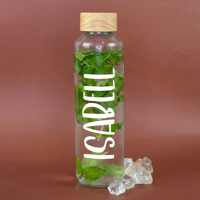 Trinkflasche aus Glas mit Name personalisiert | Nachhaltige Flasche als Geschenk für Sport & Freizeit