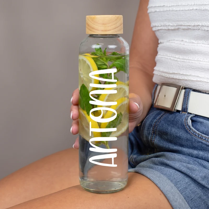 Trinkflasche aus Glas mit Name personalisiert | Nachhaltige Flasche als Geschenk für Sport & Freizeit