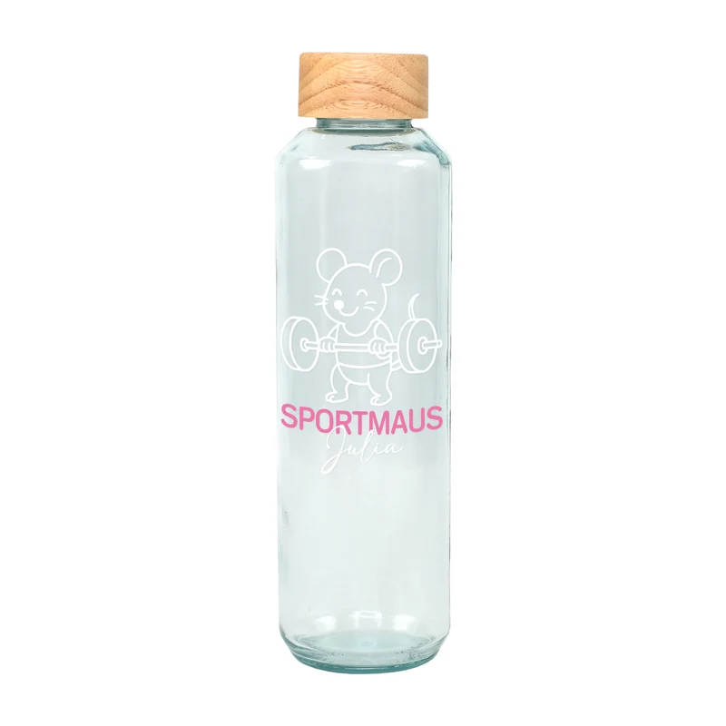 Glas Trinkflasche Sportmaus mit Name personalisiert | 600 ml Flasche als Sport Geschenk für Frauen