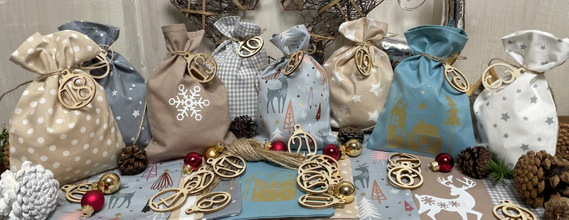 Adventskalender,Landhausstil Adventskalender zum Befüllen, 24 Säckchen zum Advent , Adventskalender Zahlen aus Holz, mint /grau/beige