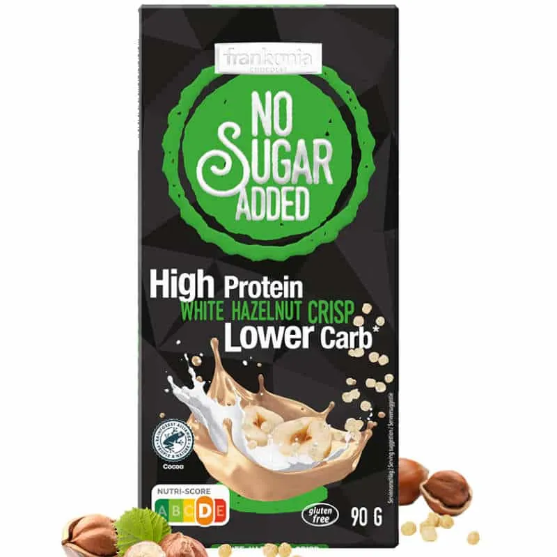 Frankonia No Sugar Added High Protein White Hazelnut Crisp Schokolade 90g