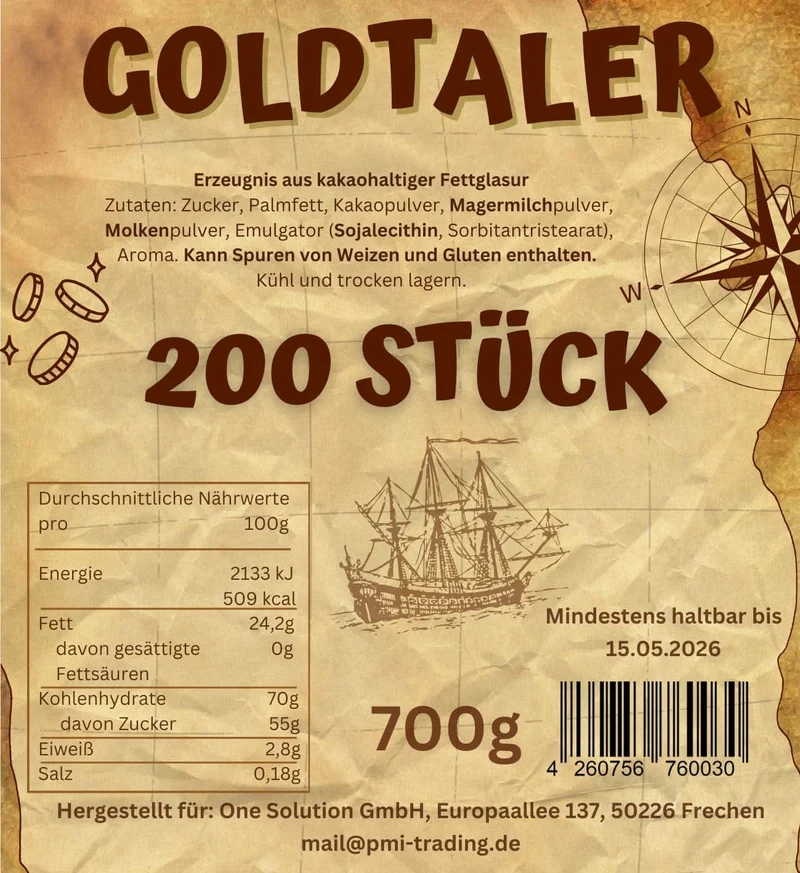 Schoko-Goldtaler 200 Stück – ideal für Schatzsuchen & Karneval