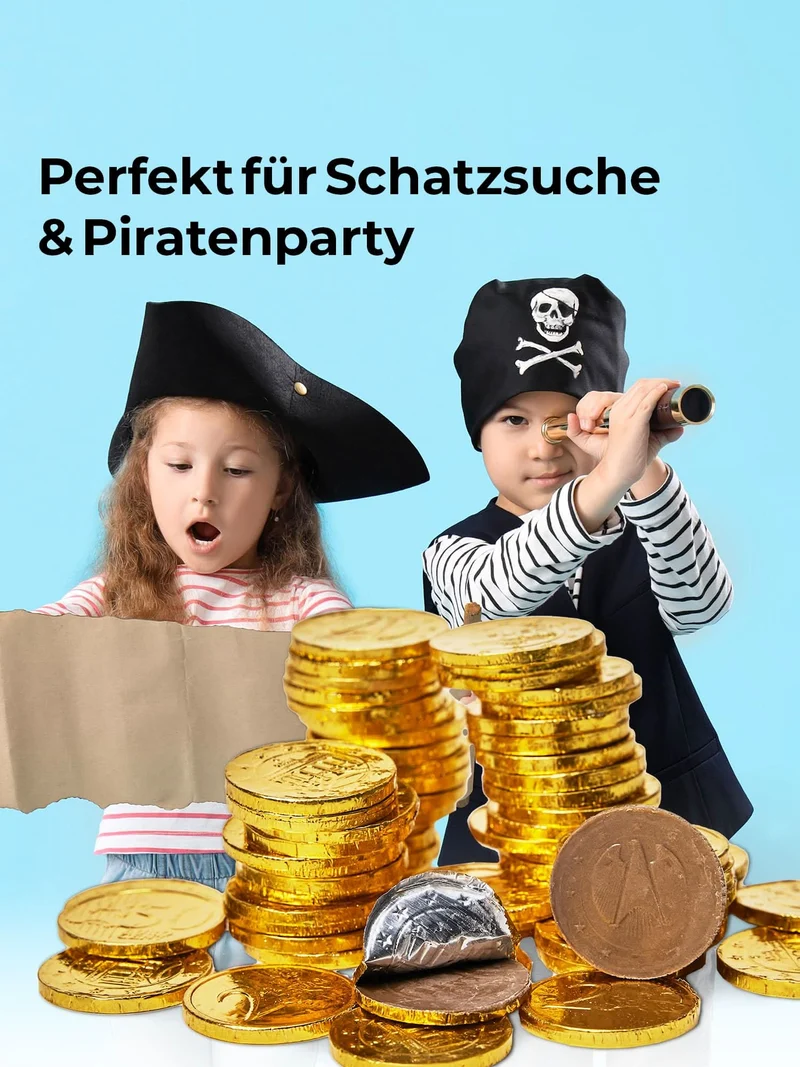 Schoko-Goldtaler 200 Stück – ideal für Schatzsuchen & Karneval