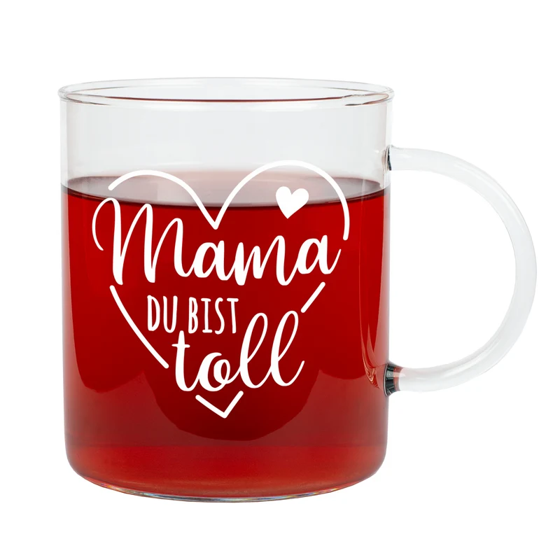 Teeglas für Mama 'Du bist toll' | Glas Tasse als Geschenk zum Muttertag | 400 ml