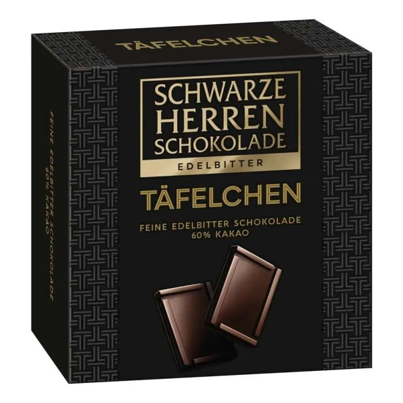 Schwarze Herrenschokolde - Edelbitter Täfelchen 60% Kakao 26 Täfelchen