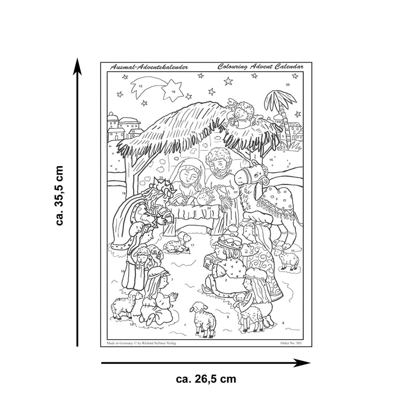 Coloring Advent calendar “The Nativity Scene in Bethlehem”