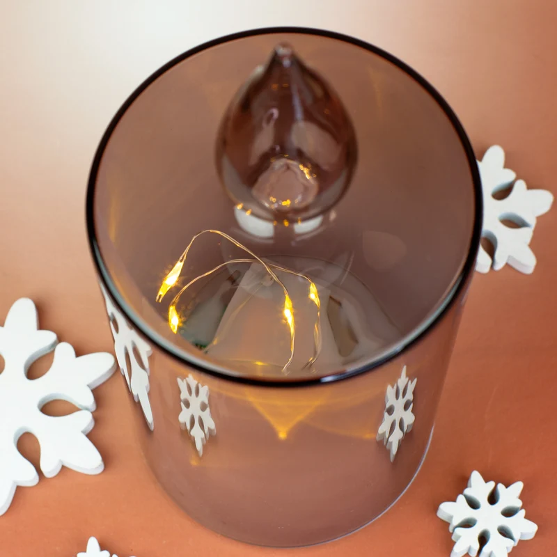 Personalisierte LED Glaskerze von Leonardo 'Wundervolle Weihnachten' mit Wunschtext und Timerfunktion