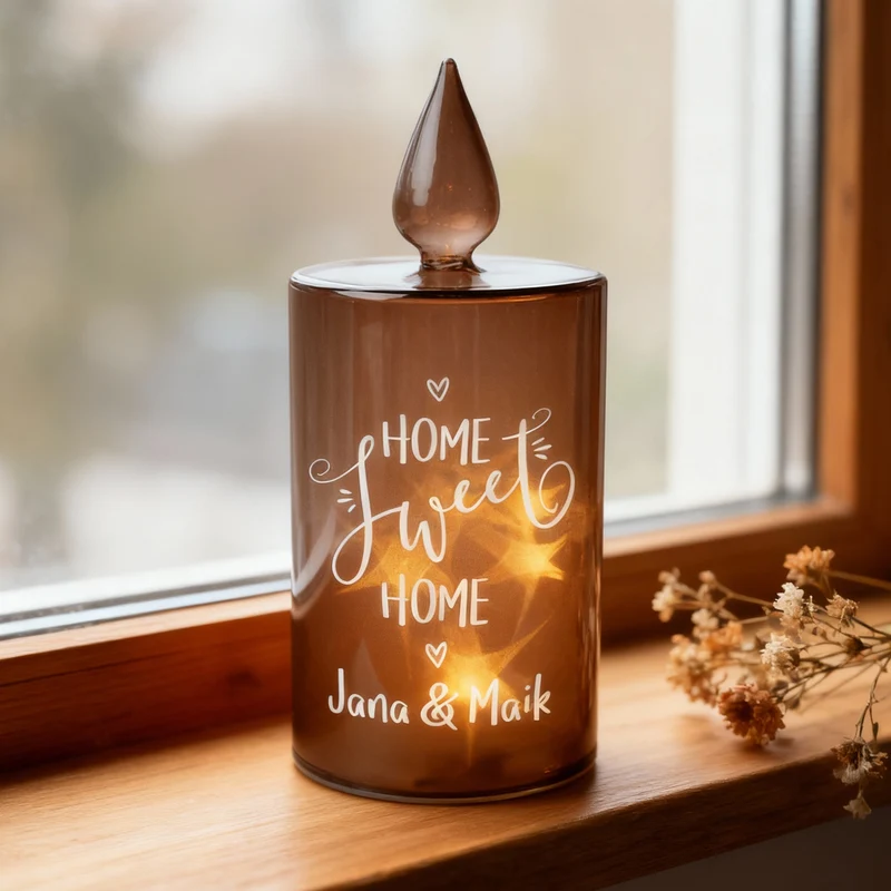 Personalisierte LED-Glaskerze von Leonardo 'Home Sweet Home' mit Wunschtext | Geschenk zum Einzug
