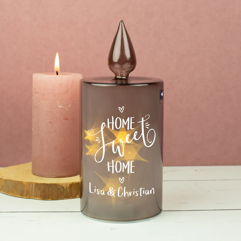 Personalisierte LED-Glaskerze von Leonardo 'Home Sweet Home' mit Wunschtext | Geschenk zum Einzug